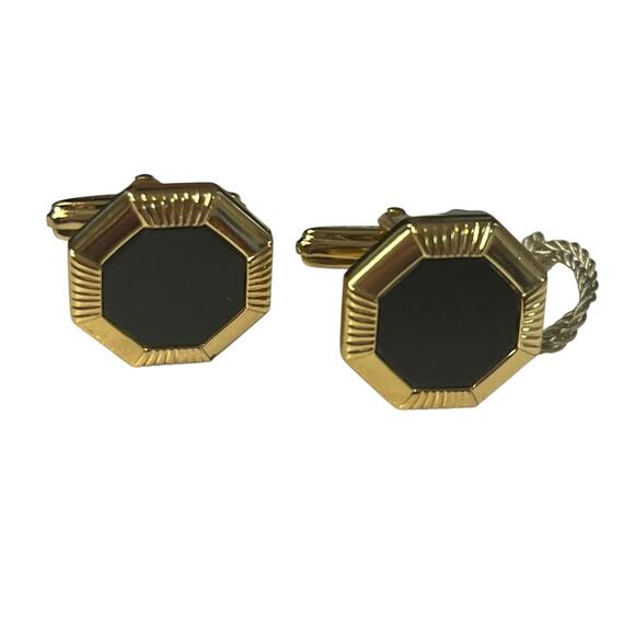 Christian Dior Gold Plated Octagonal Cufflink Black accent original box and tags - Picture 1 of 9